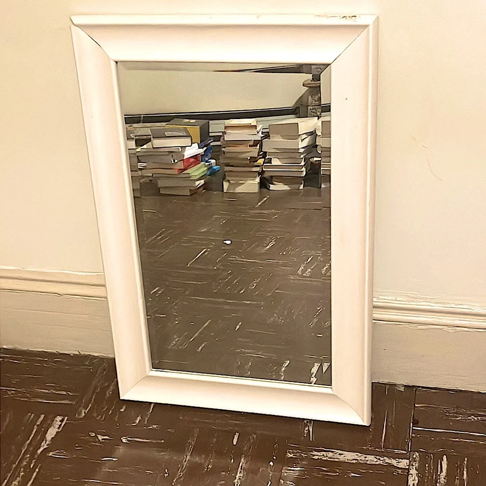 White wooden frame mirror